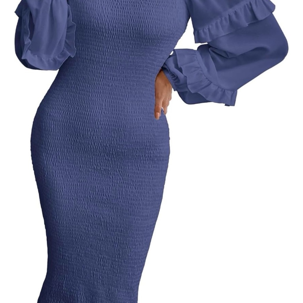 Elegant Blue Smocked Dress